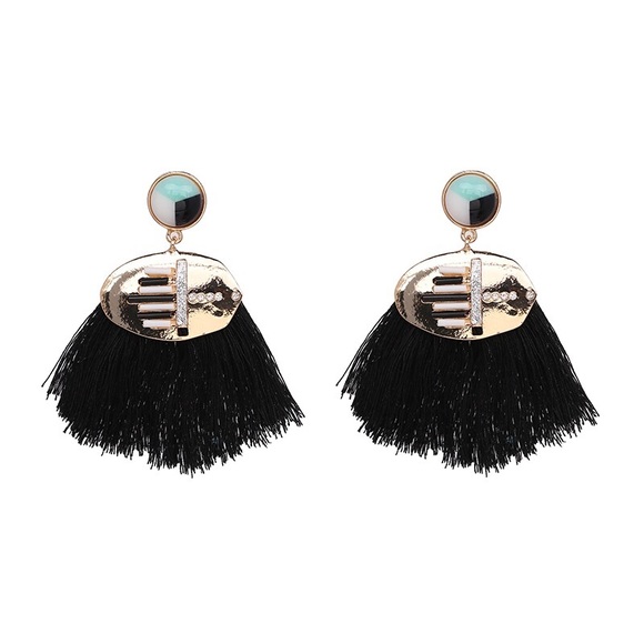 Jewelry - NWT {Black} Drop Tassel Earrings